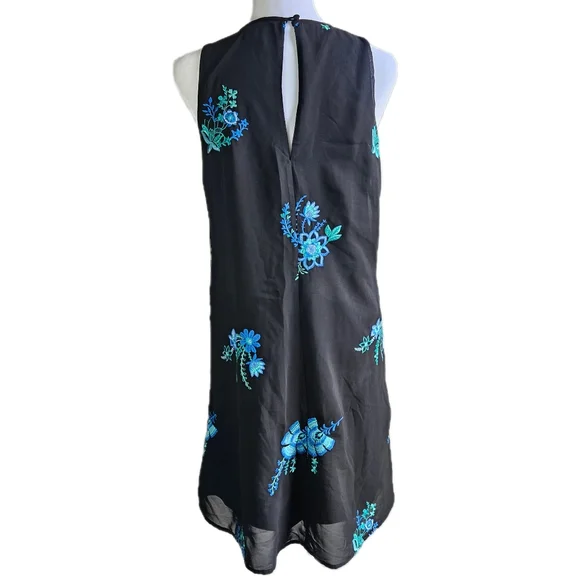 Calvin Klein Embroidered Floral Chiffon A-Line Mini Dress Women's 4 Black Sheer